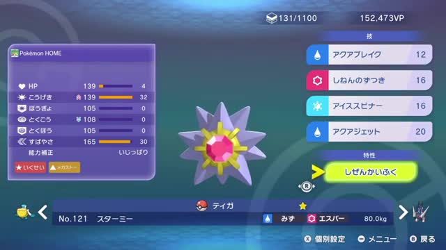 スターミーの実数値と技構成