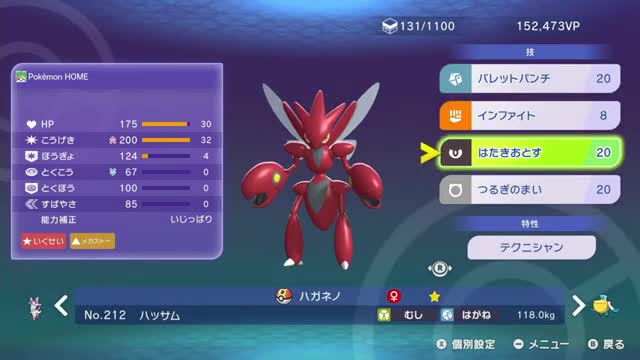 ハッサムの実数値と技構成