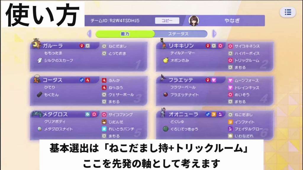 ねこだましとトリックルームの基本先発