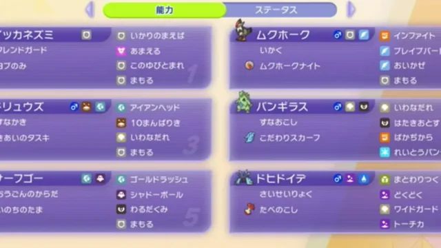 メガムクホーク構築｜攻撃5振りのおいかぜ役から砂ドリュウズへ【ポケモンチャンピオンズ・ダブル】の構築画像