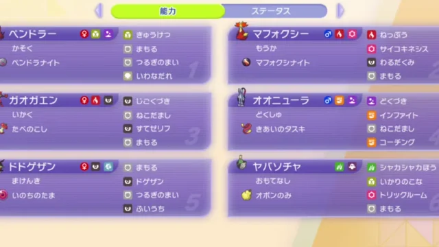 ポケモンチャンピオンズ ダブル構築｜タスキオオニューラで剣舞メガペンドラーを残すの構築画像