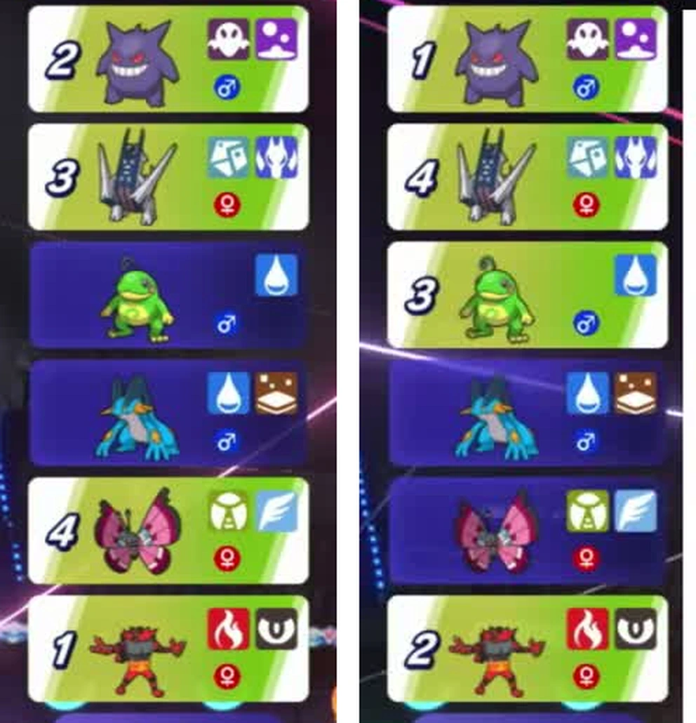 ゲンガーとガオガエンを先発にし、ブリジュラスとビビヨン、またはニョロトノとブリジュラスを後発にした2つの選出