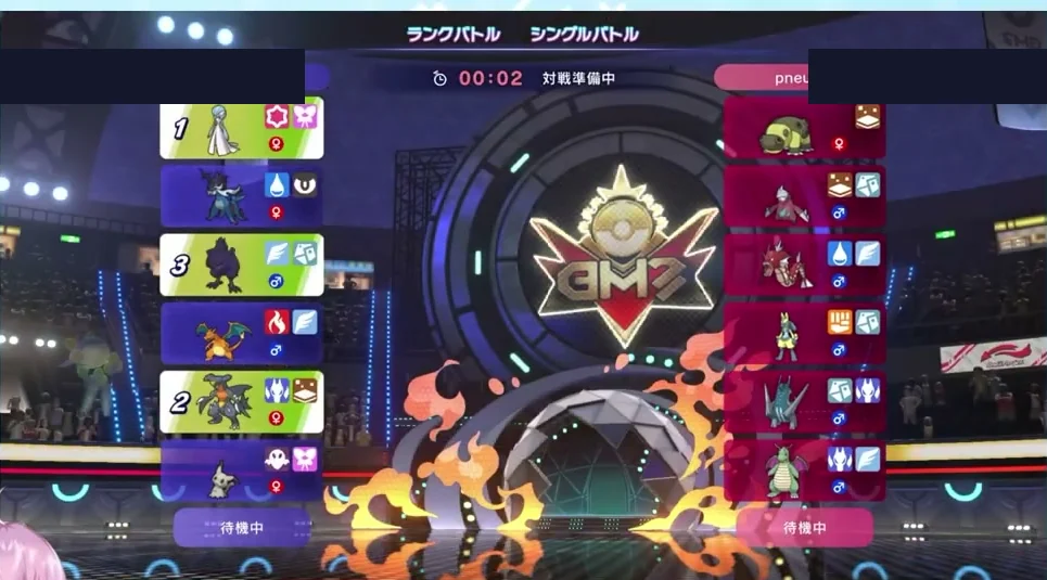 サーナイト、ガブリアス、アーマーガアを1番手から順に選んだ画面