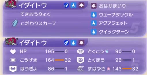 イダイトウの特性、こだわりスカーフ、4つの技、能力値と能力ポイント