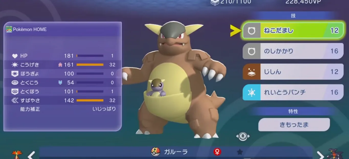 ガルーラの技、特性、性格、能力値、育成ポイント