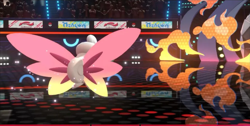 メガピクシーがビビヨンのぼうふうを受ける場面